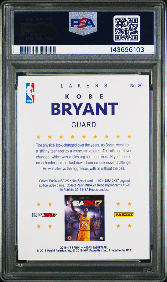 Kobe Bryant 2016 Panini Hoops 2K17 Hoops psa 10 #20 Los Angeles Lakers