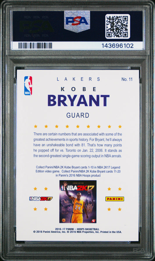 Kobe Bryant 2016 Panini Hoops 2K17 Hoops psa 10 #11 Los Angeles Lakers