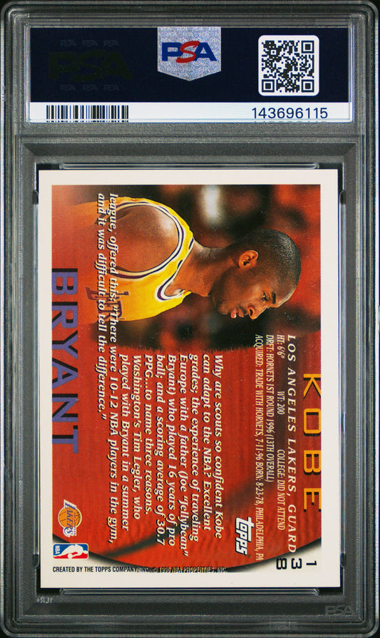 Kobe Bryant 1996 Topps RC psa 8 #138 Los Angeles Lakers