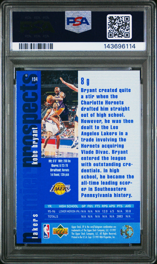 Kobe Bryant 1996 SP Premier Prospects RC psa 9 #134 Los Angeles Lakers