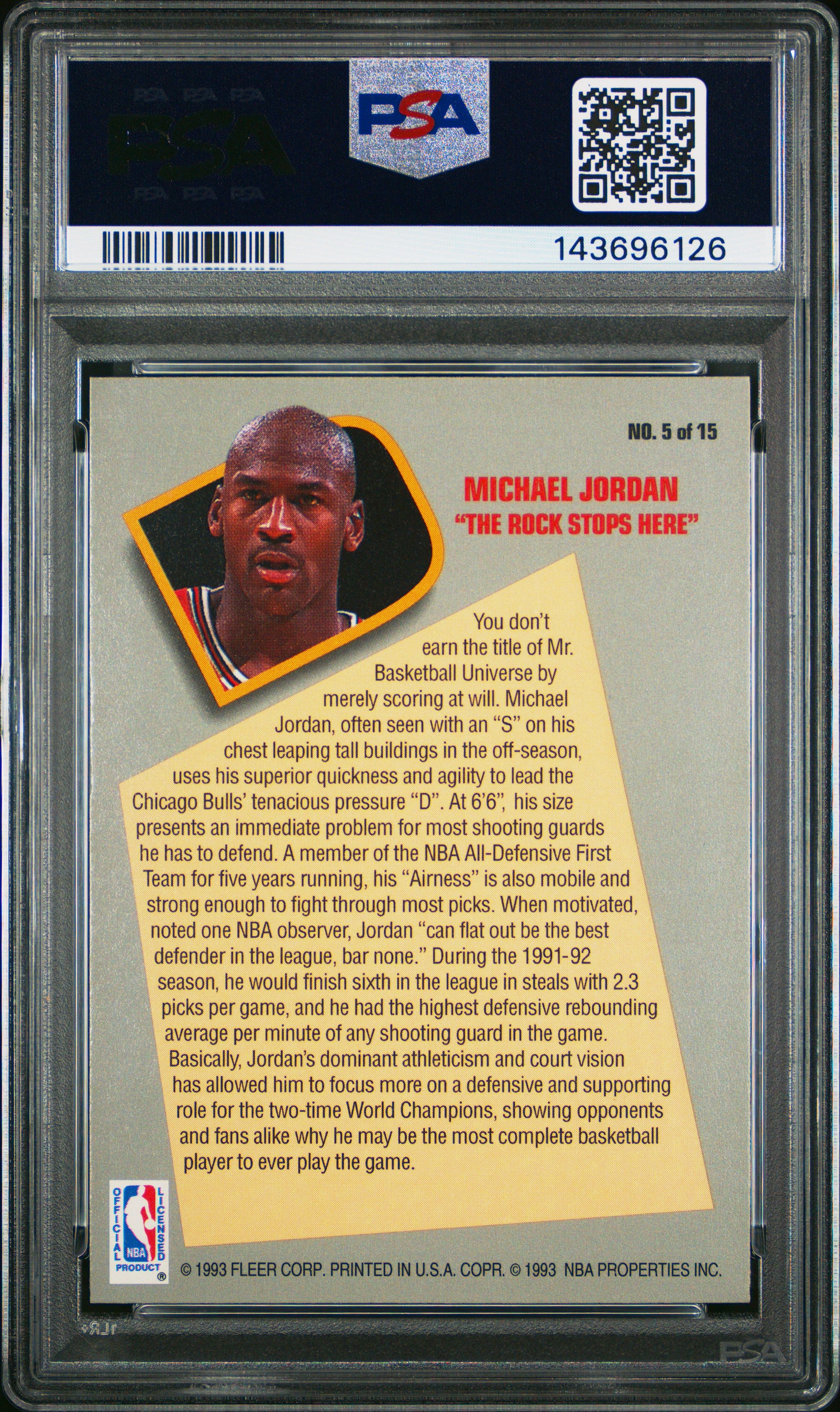 Michael Jordan 1992 Fleer Total D psa 8 #5 Chicago Bulls