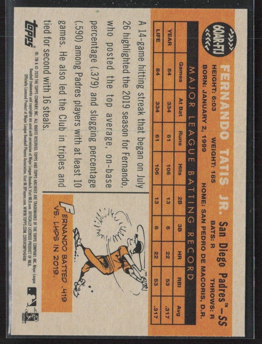 Fernando Tatis Jr. 2020 Topps Archives 1960 All-Star #60AR-FTJ San Diego Padres