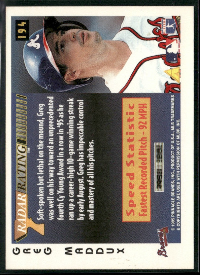 Greg Maddux 1995 Score Radar Rating #194 Atlanta Braves
