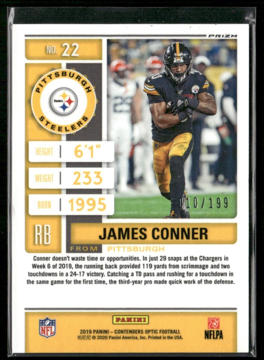James Conner 2019 Panini Contenders Optic Red /199 #22 Pittsburgh Steelers