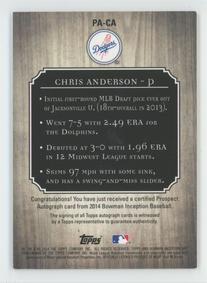 Chris Anderson 2014 Bowman Inception Prospect Autographs AUTO #PA-CA