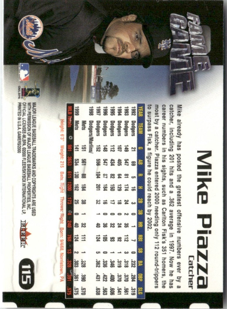 Mike Piazza 2000 Fleer Gamers Fame Game #115 New York Mets