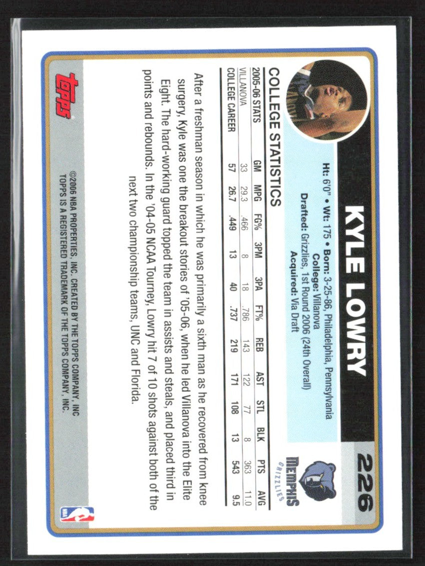 Kyle Lowry 2006 Topps RC #226 Memphis Grizzlies