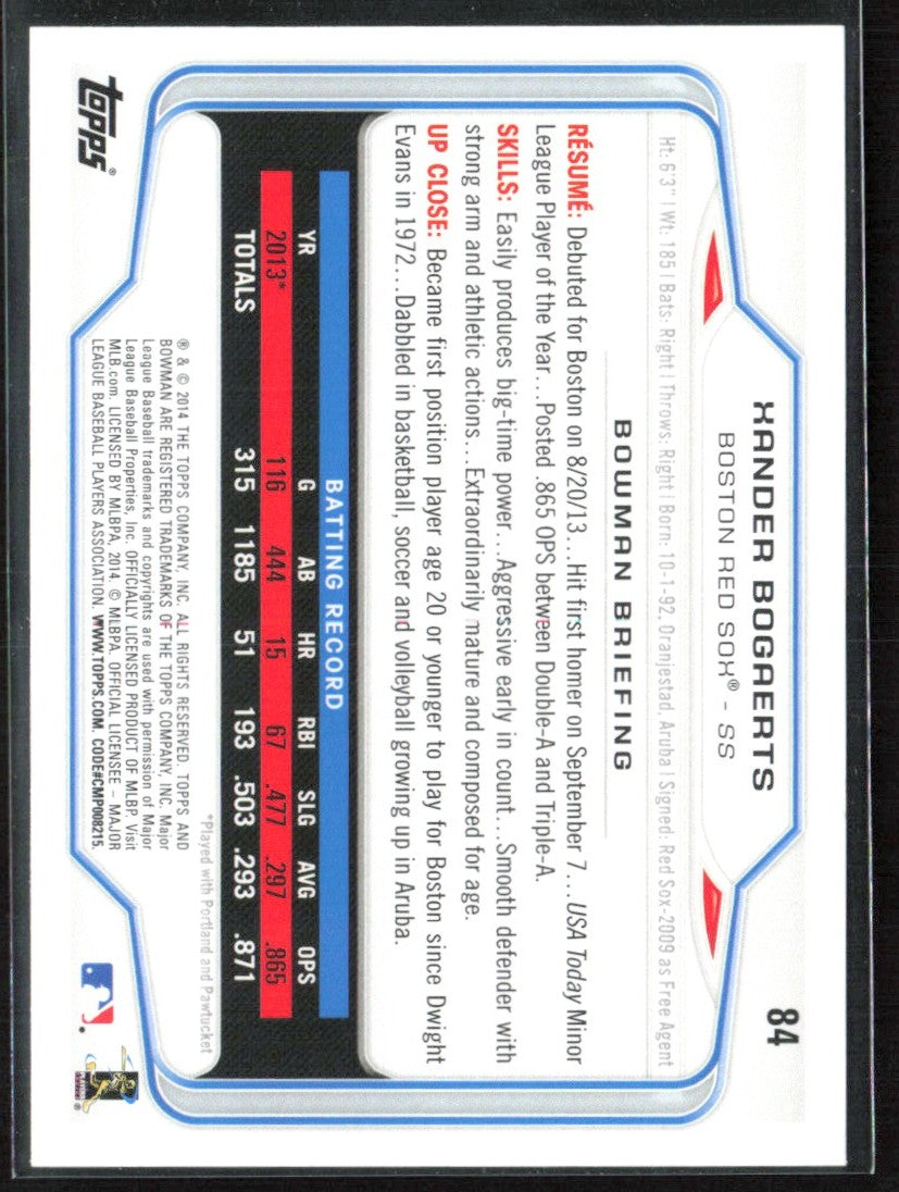 Xander Bogaerts 2014 Bowman RC #84 Boston Red Sox