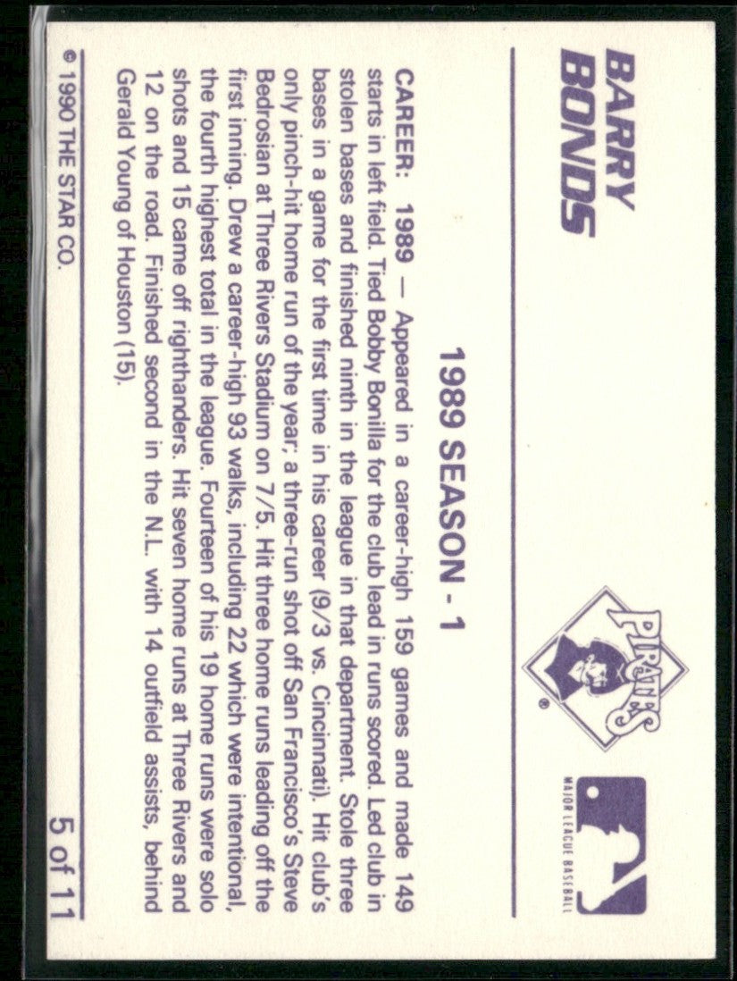 Barry Bonds 1990 Star Bonds 1989 Season - 1 #5 Pittsburgh Pirates