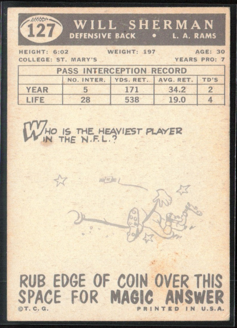 Will Sherman 1959 Topps #127 Los Angeles Rams