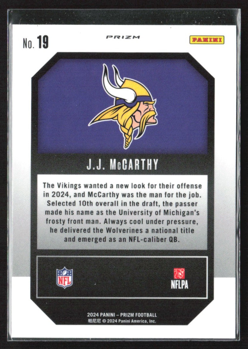 J.J. McCarthy 2024 Panini Prizm Emergent Green RC #19 Minnesota Vikings