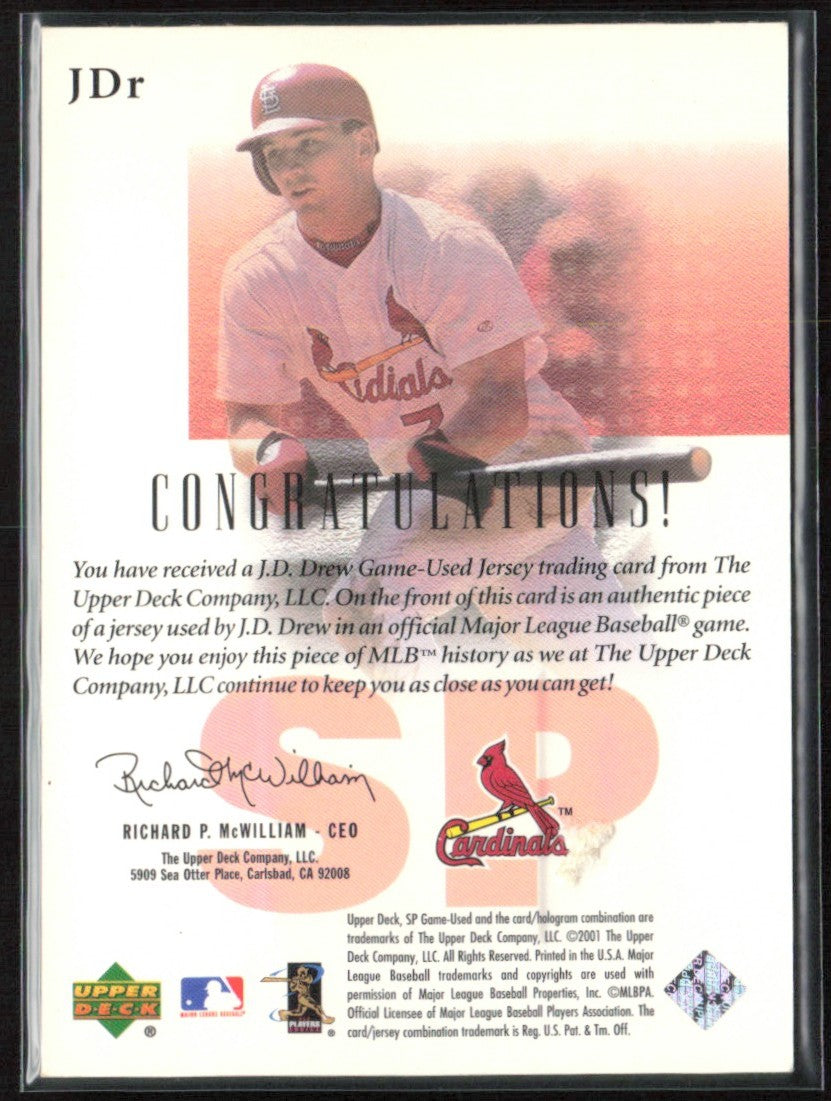 J.D. Drew 2001 SP Game Used Edition Authentic Fabric Jersey #JDR
