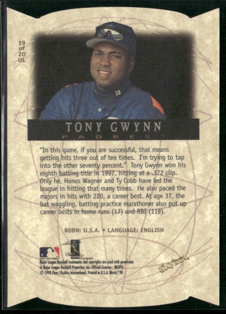 Tony Gwynn 1998 Metal Universe Universal Language #19 San Diego Padres