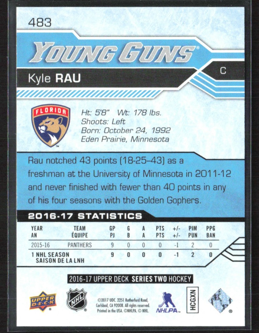 Kyle Rau 2016 Upper Deck Young Guns RC #483 Florida Panthers