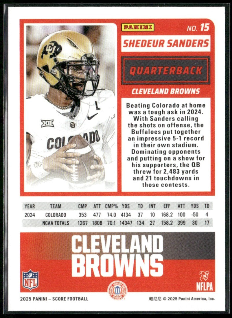 Shedeur Sanders 2025 Panini Score RC #15 Cleveland Browns