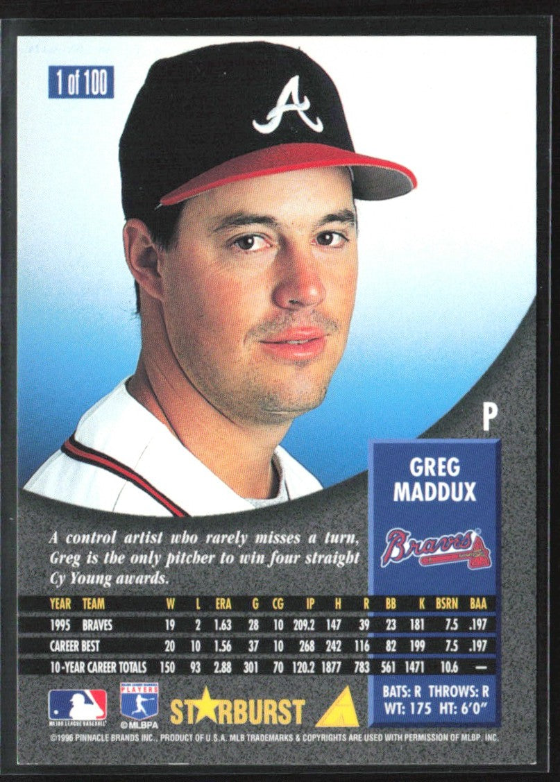 Greg Maddux 1996 Pinnacle Starburst #1 Atlanta Braves