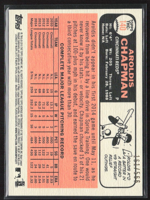 Aroldis Chapman 2015 Topps Heritage Chrome Refractor /566 #THC-140