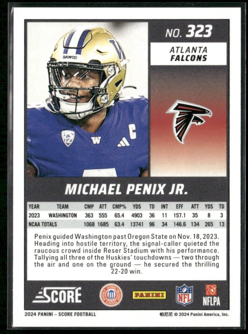 Michael Penix Jr. 2024 Panini Score RC #323 Atlanta Falcons