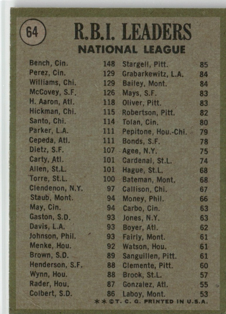 Bench Williams Perez 1971 Topps #64 Cincinnati Reds