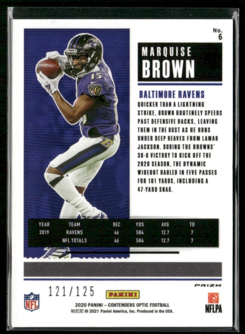 Marquise Brown 2020 Panini Contenders Optic Season Ticket Red /125 #6