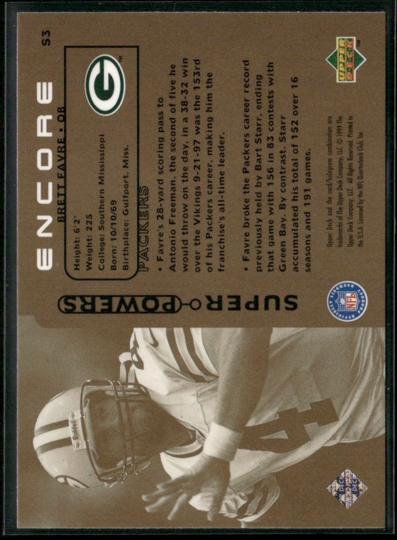 Brett Favre 1998 Upper Deck Encore Super Powers #S3 Green Bay Packers