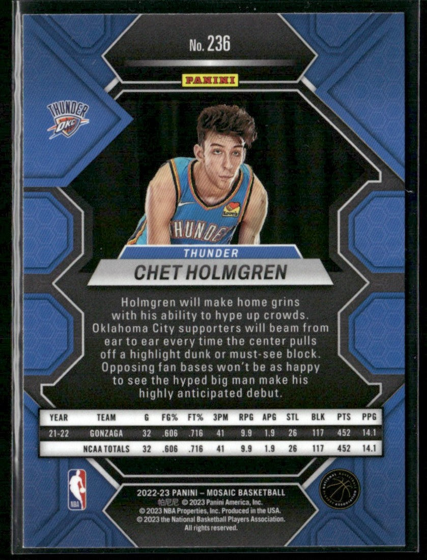 Chet Holmgren 2022 Panini Mosaic RC #236 Oklahoma City Thunder