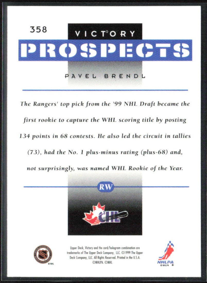 Pavel Brendl 1999 Upper Deck Victory RC #358 Calgary Hitmen