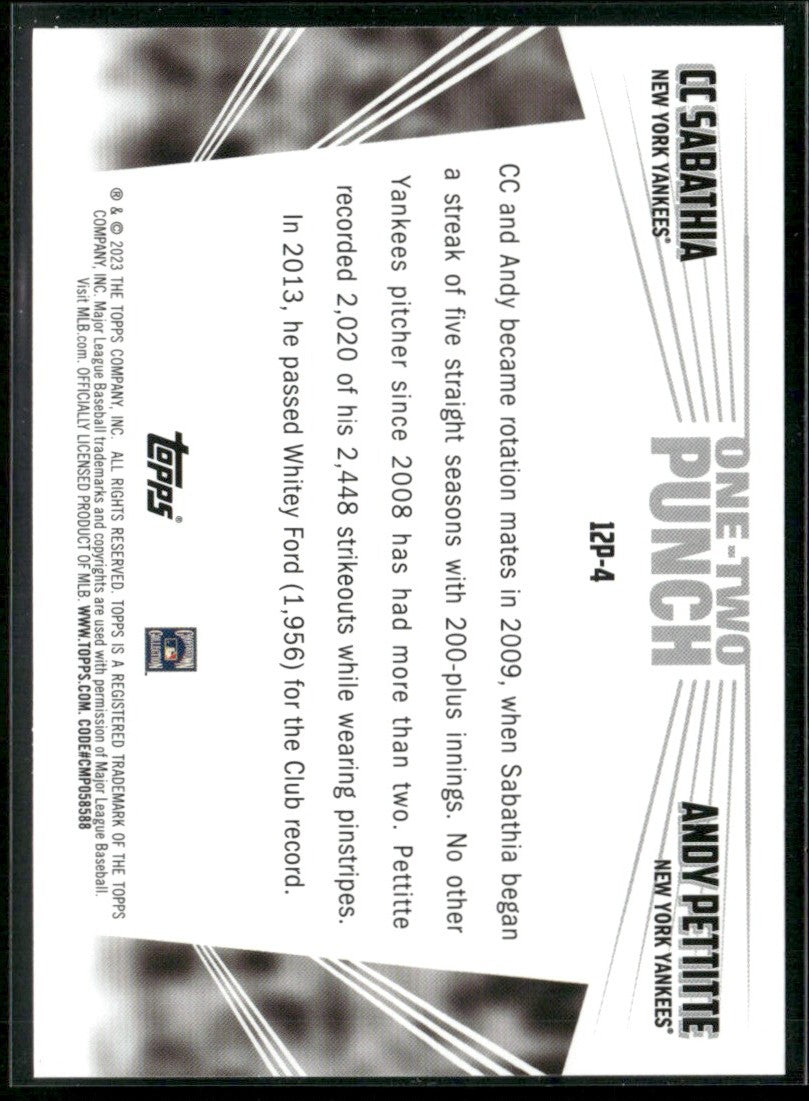 CC Sabathia/Andy Petitte 2023 Topps One-Two Punch #12P-4 New York Yankees