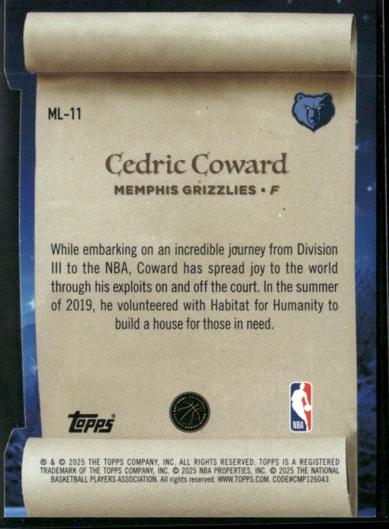 Cedric Coward 2025 Topps Holiday Making The Nice List RC #ML-11