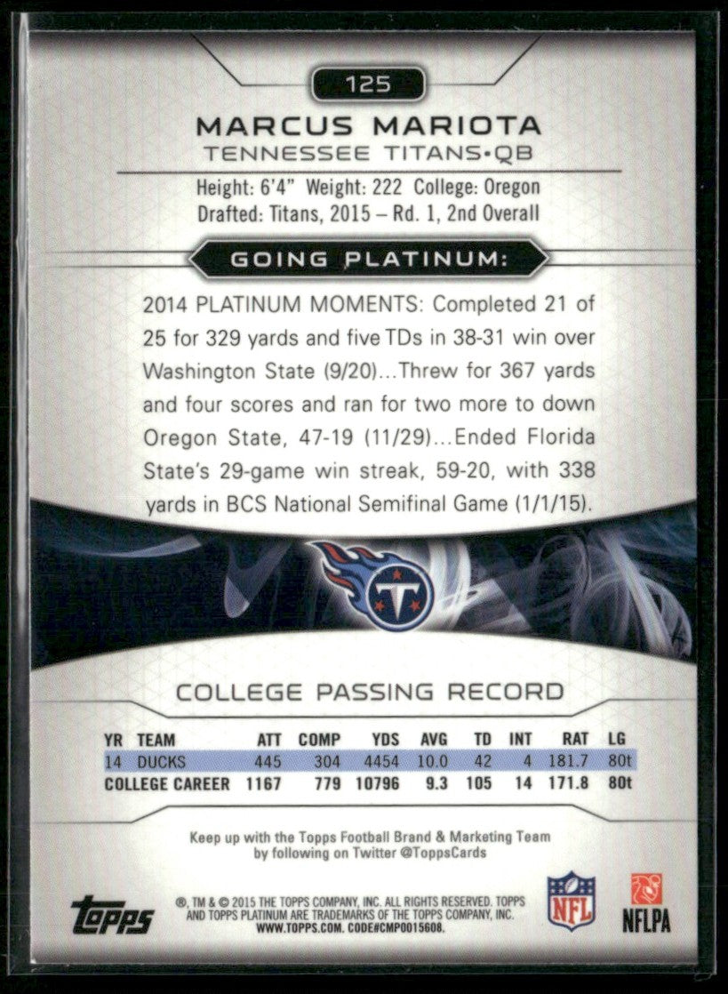 Marcus Mariota 2015 Topps Platinum RC #125 Tennessee Titans