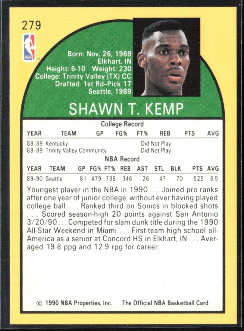 Shawn Kemp 1990 NBA Hoops RC #279 Seattle SuperSonics