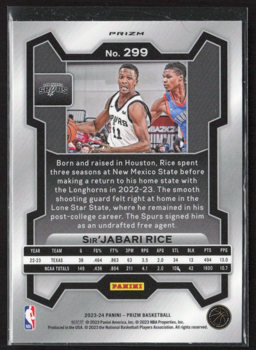 Sir'Jabari Rice 2023 Panini Prizm Choice Blue Yellow & Green RC #299