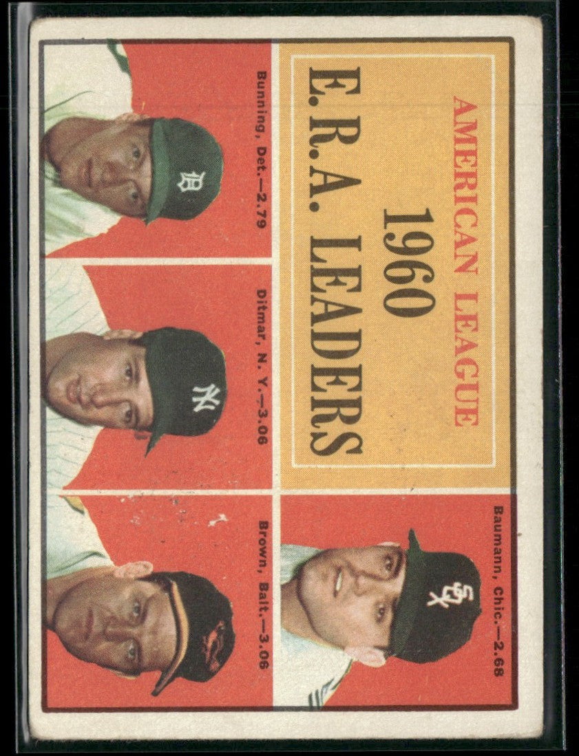 American League 1960 ERA Leaders (Baumann/Bunning/Ditmar/Brown) 1961 Topps #46