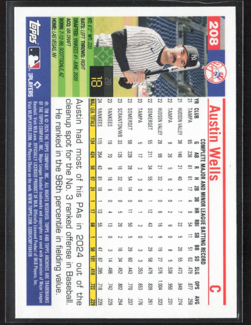Austin Wells 2025 Topps Archives 2005 Black Foilboard #208 New York Yankees