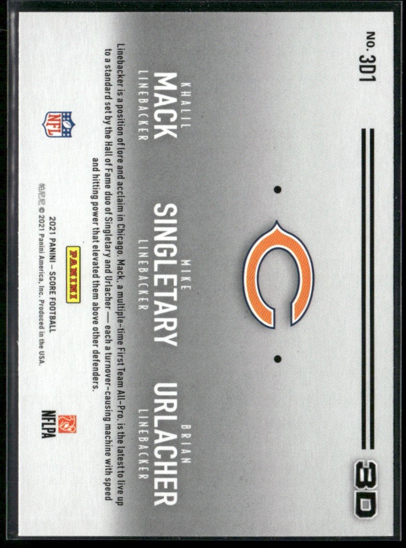 Brian Urlacher/Khalil Mack/Mike Singletary 2021 Panini Score 3D #3D1