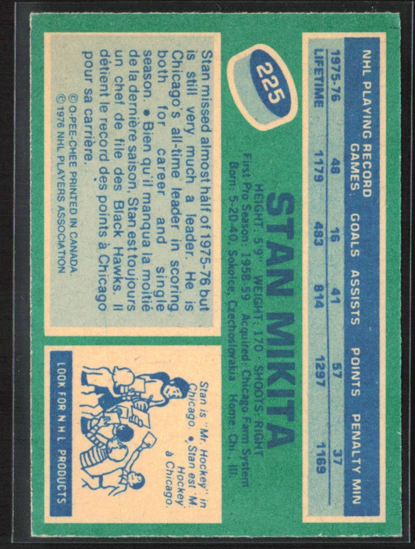 Stan Mikita 1976 O-Pee-Chee #225 Chicago Blackhawks