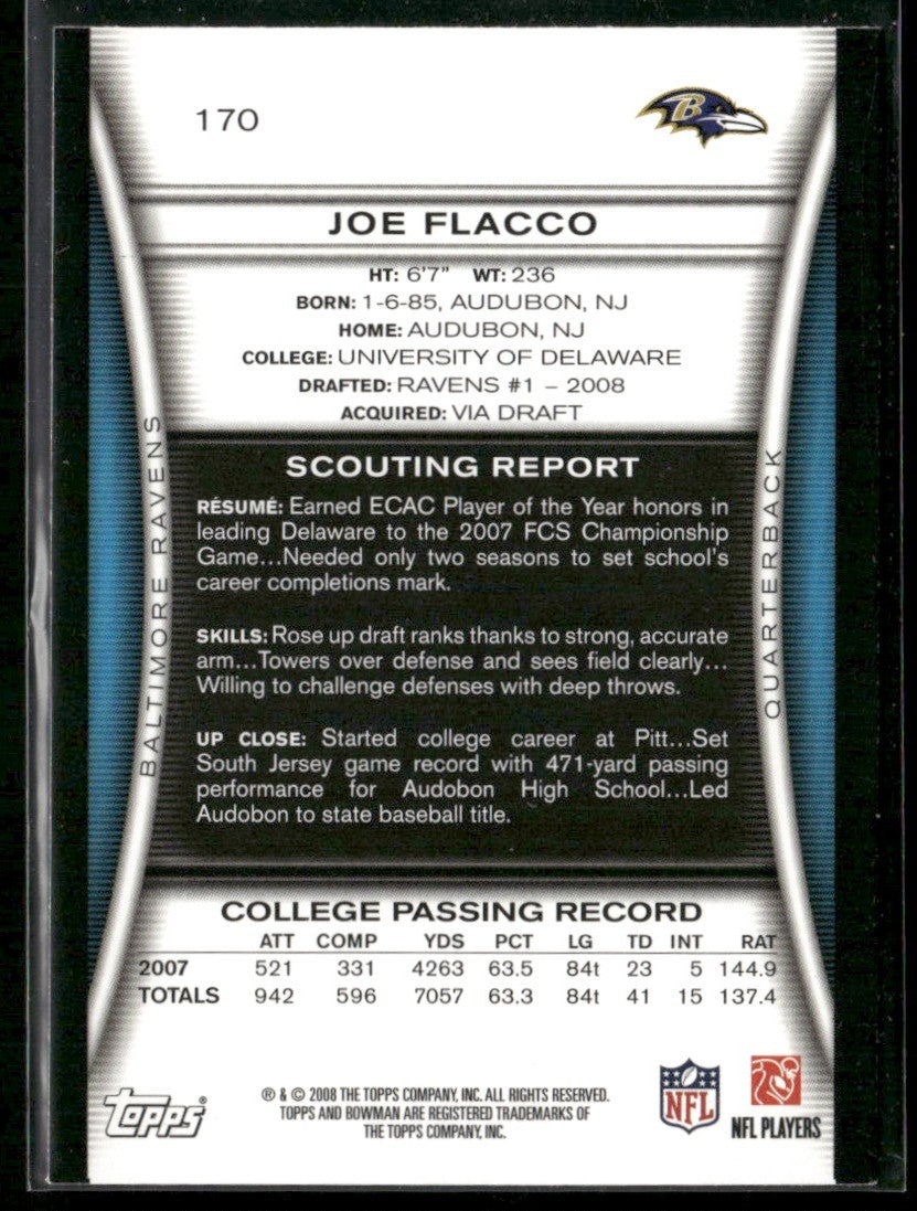 Joe Flacco 2008 Bowman RC #170 Baltimore Ravens