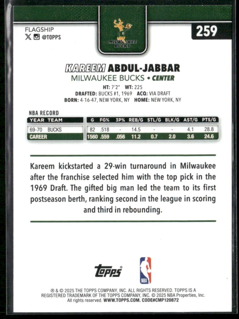 Kareem Abdul-Jabbar 2025 Topps Foilboard #259 Milwaukee Bucks
