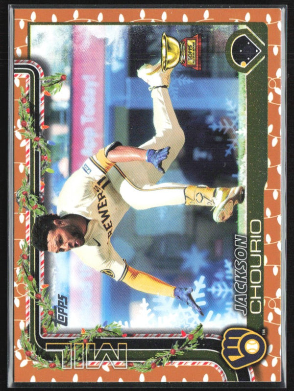 Jackson Chourio 2025 Topps Holiday Gold Holiday Lights #H182 Milwaukee Brewers