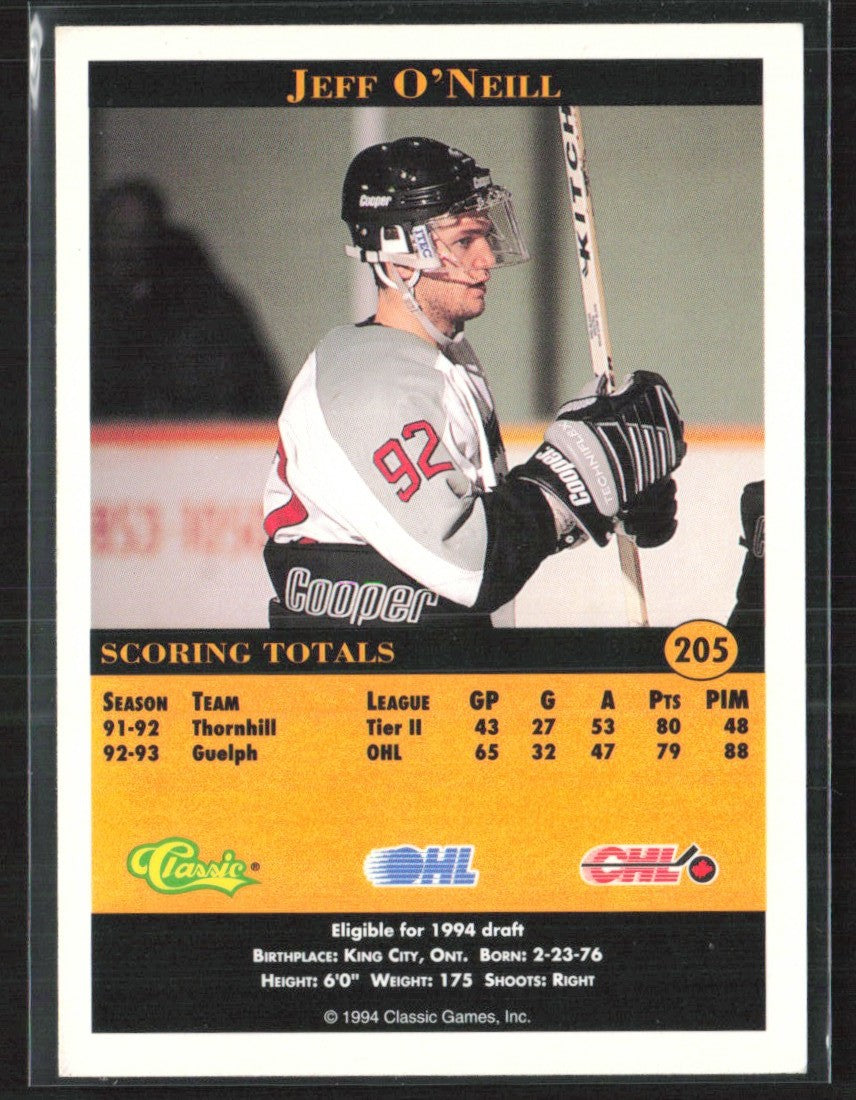 Jeff O'Neill 1994 Classic RC AUTO #205 Guelph Storm