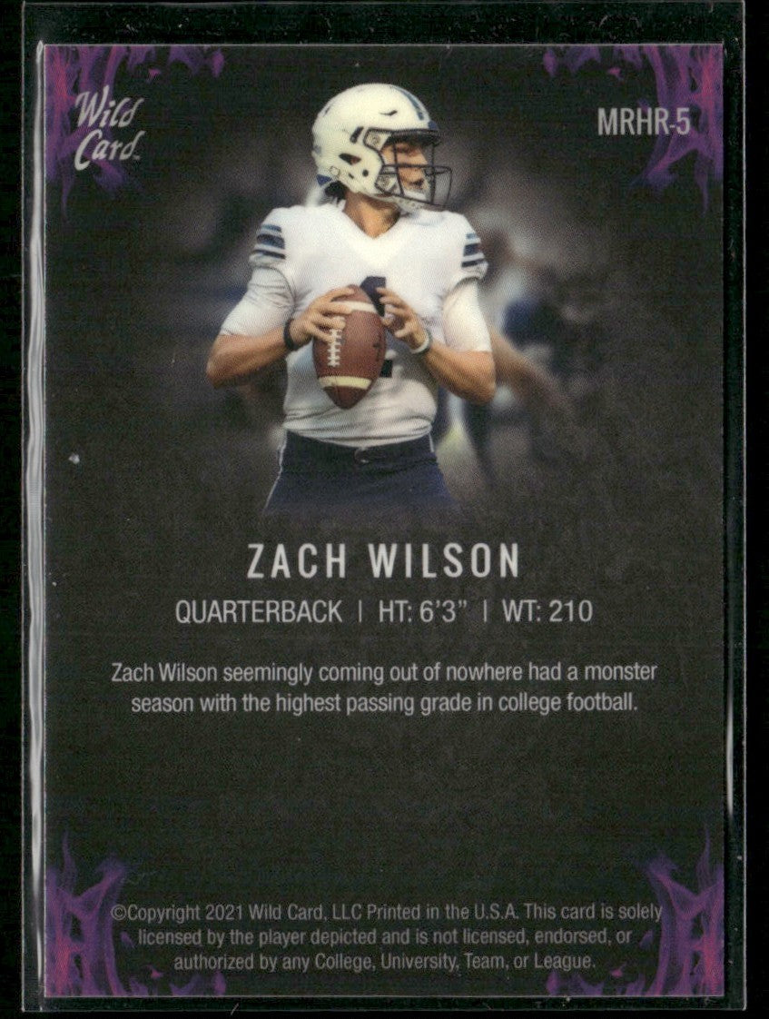 Zach Wilson 2021 Wild Card Matte White Purple Flames RC /199 #MRHR-5 BYU Cougars
