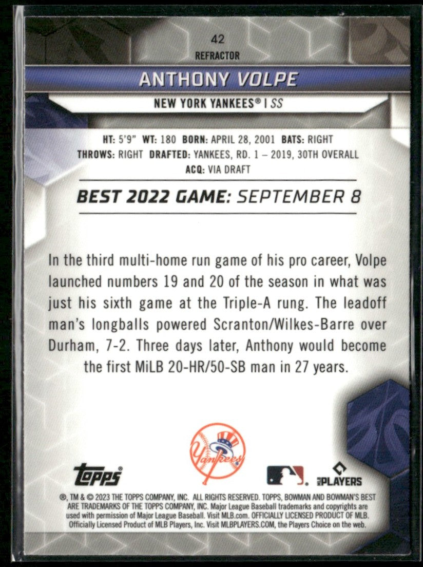Anthony Volpe 2023 Bowman's Best Refractor RC #42 New York Yankees