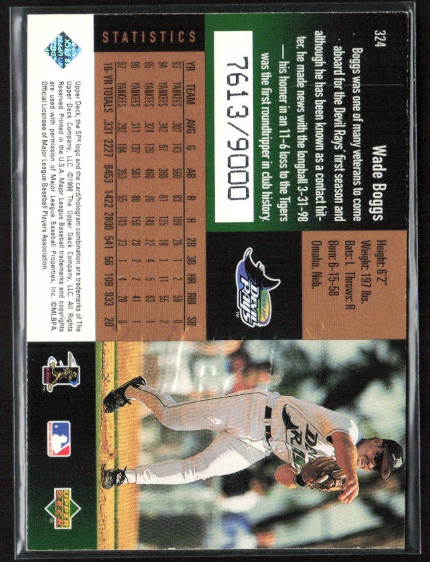 Wade Boggs 1998 SPx Finite /9000 #324 Tampa Bay Devil Rays