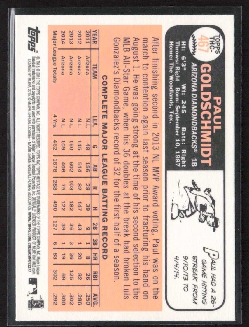 Paul Goldschmidt 2015 Topps Heritage Retail Foil #THC-467 St. Louis Cardinals