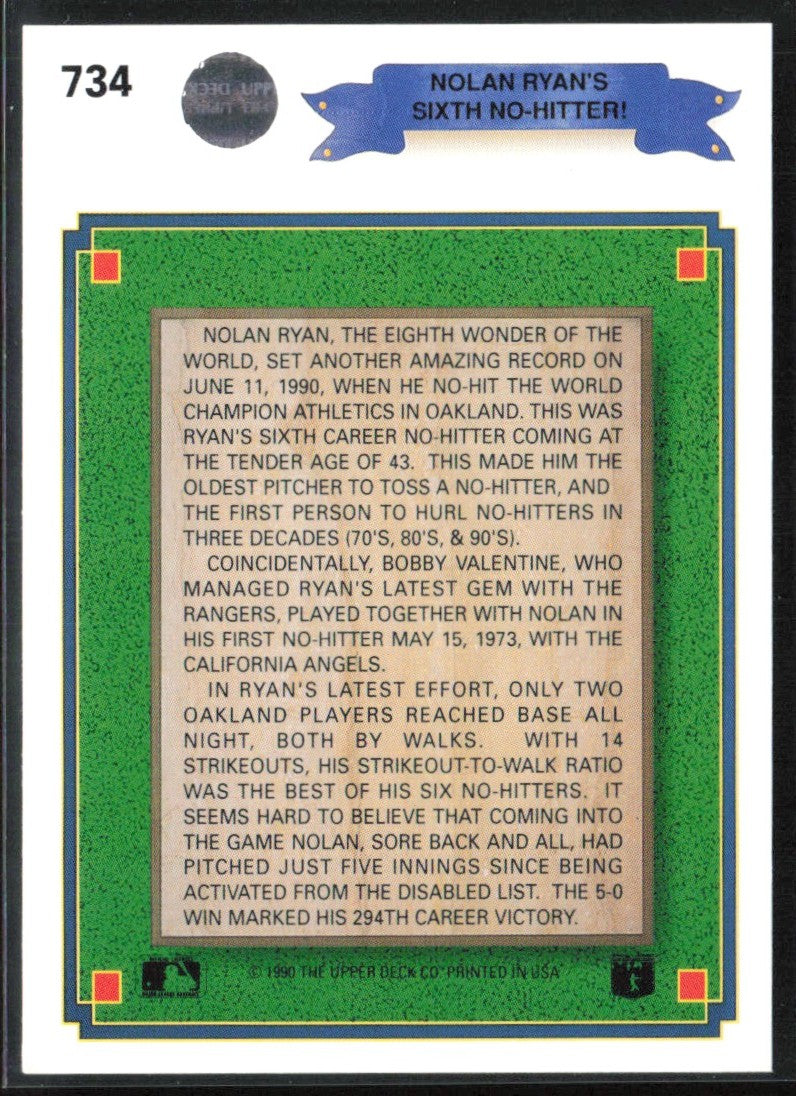 Nolan Ryan 1990 Upper Deck 300th Win #734 Texas Rangers