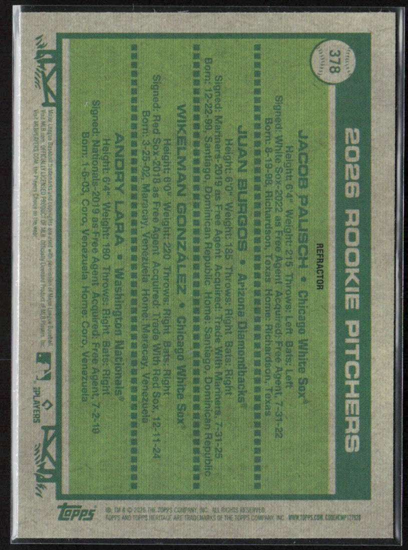 Palisch Burgos Gonzalez Lara 2026 Topps Heritage Chrome Refractor RC #378