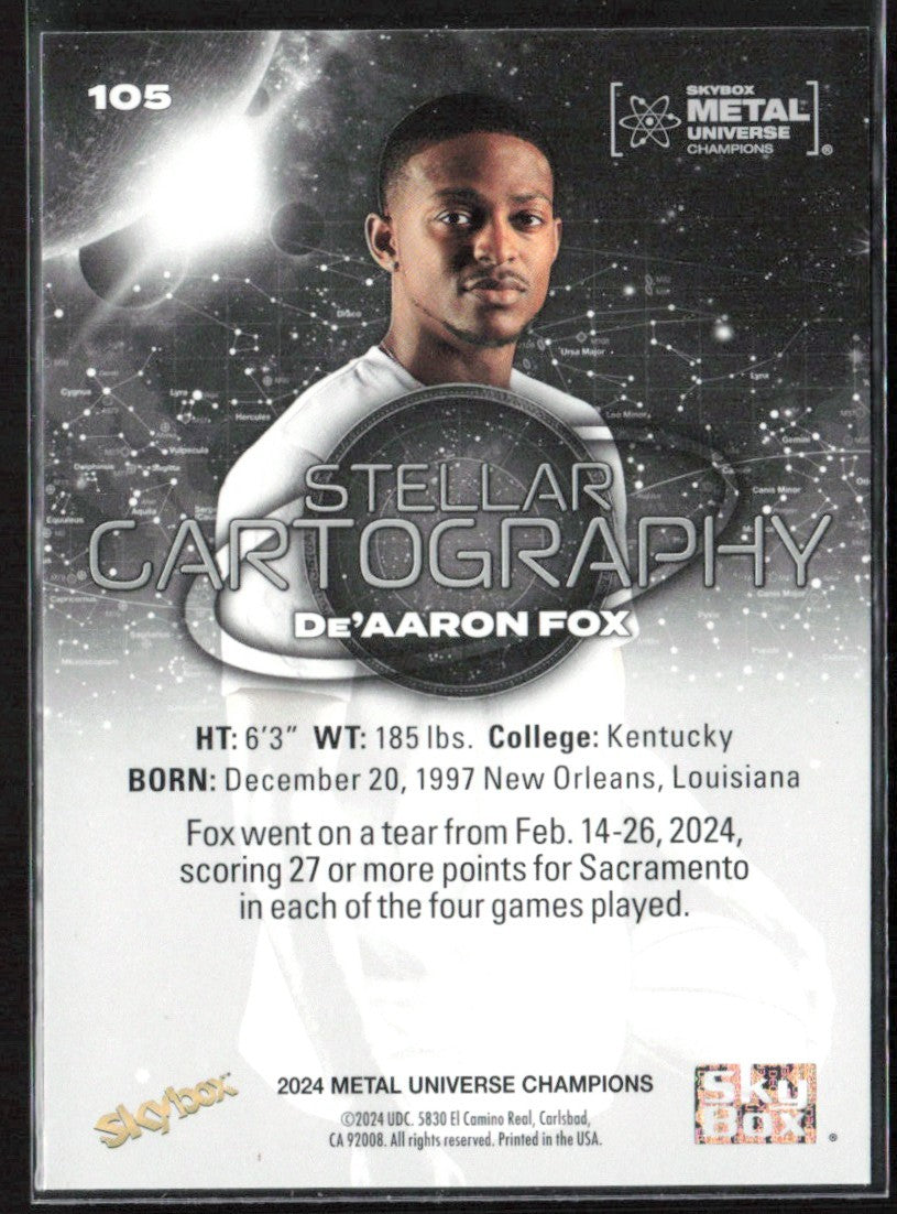 De'Aaron Fox 2024 Skybox Metal Universe Champions Stellar Cartography #105
