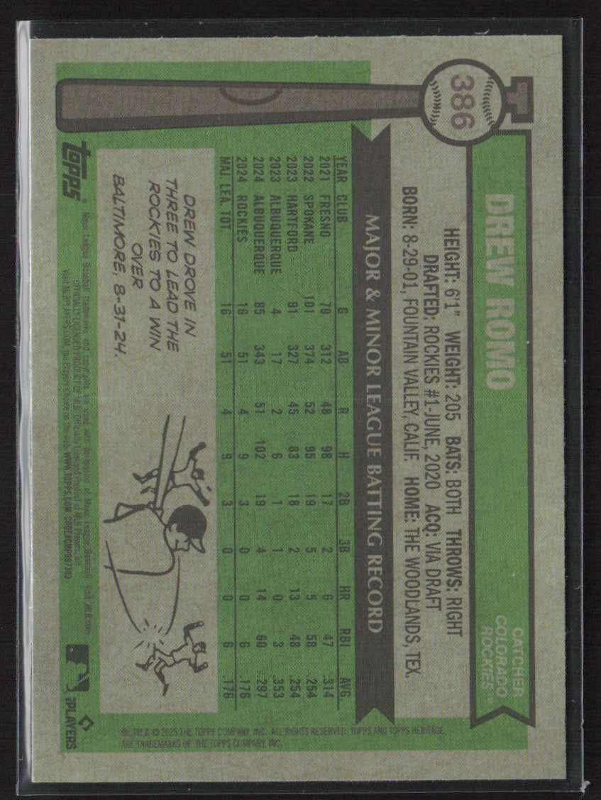 Drew Romo 2025 Topps Heritage Chrome RC #386 Colorado Rockies