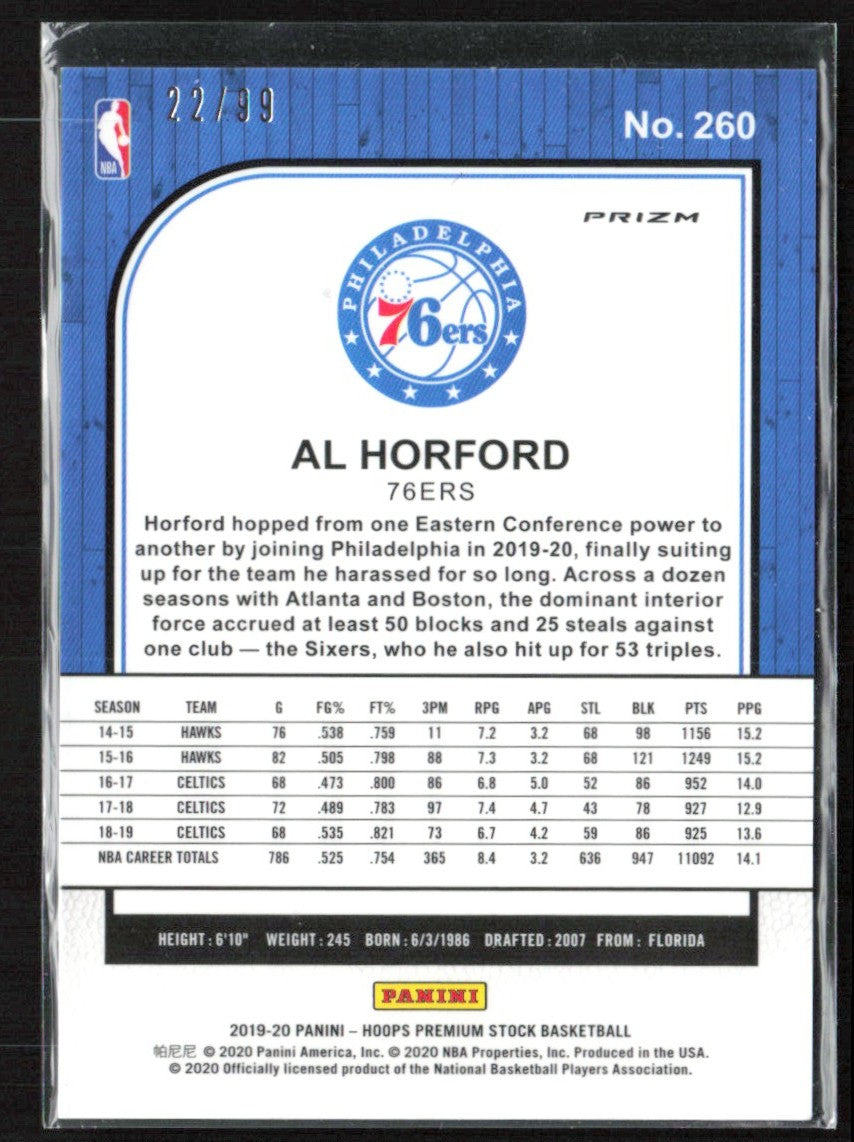 Al Horford 2019 Hoops Premium Stock Green Flash /99 #260 Philadelphia 76ers