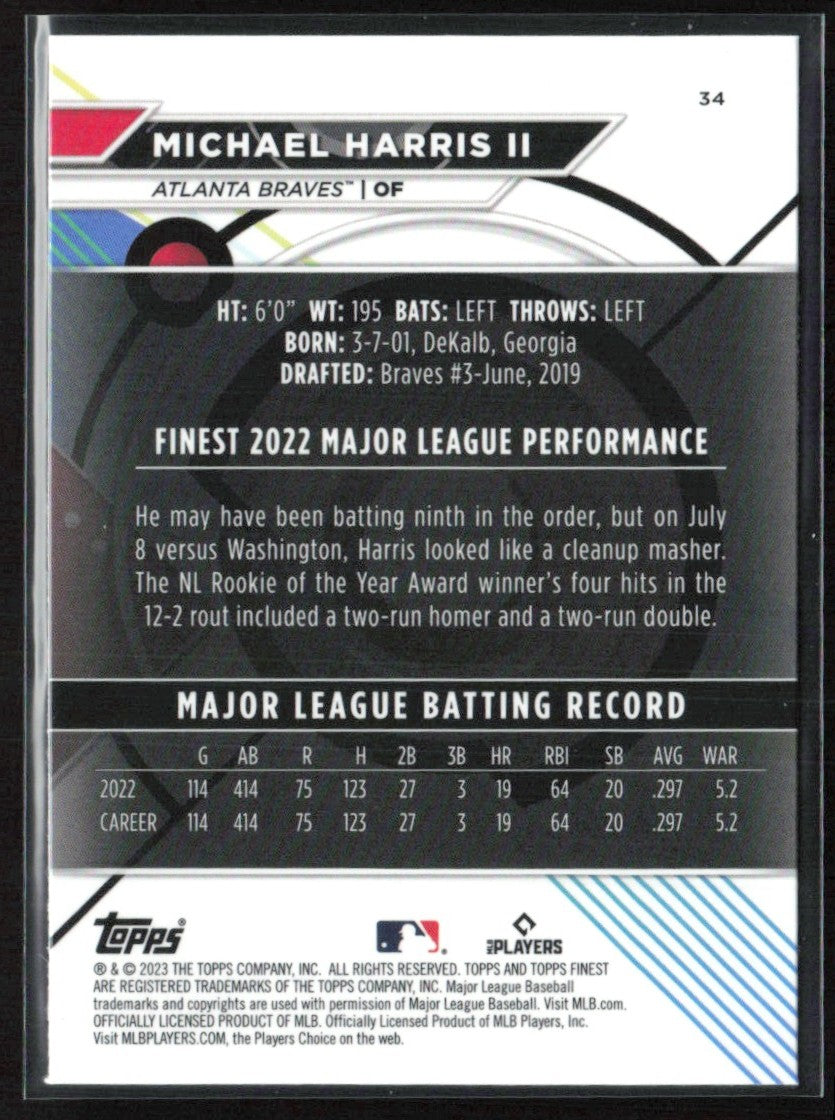 Michael Harris II 2023 Topps Finest RC #34 Atlanta Braves